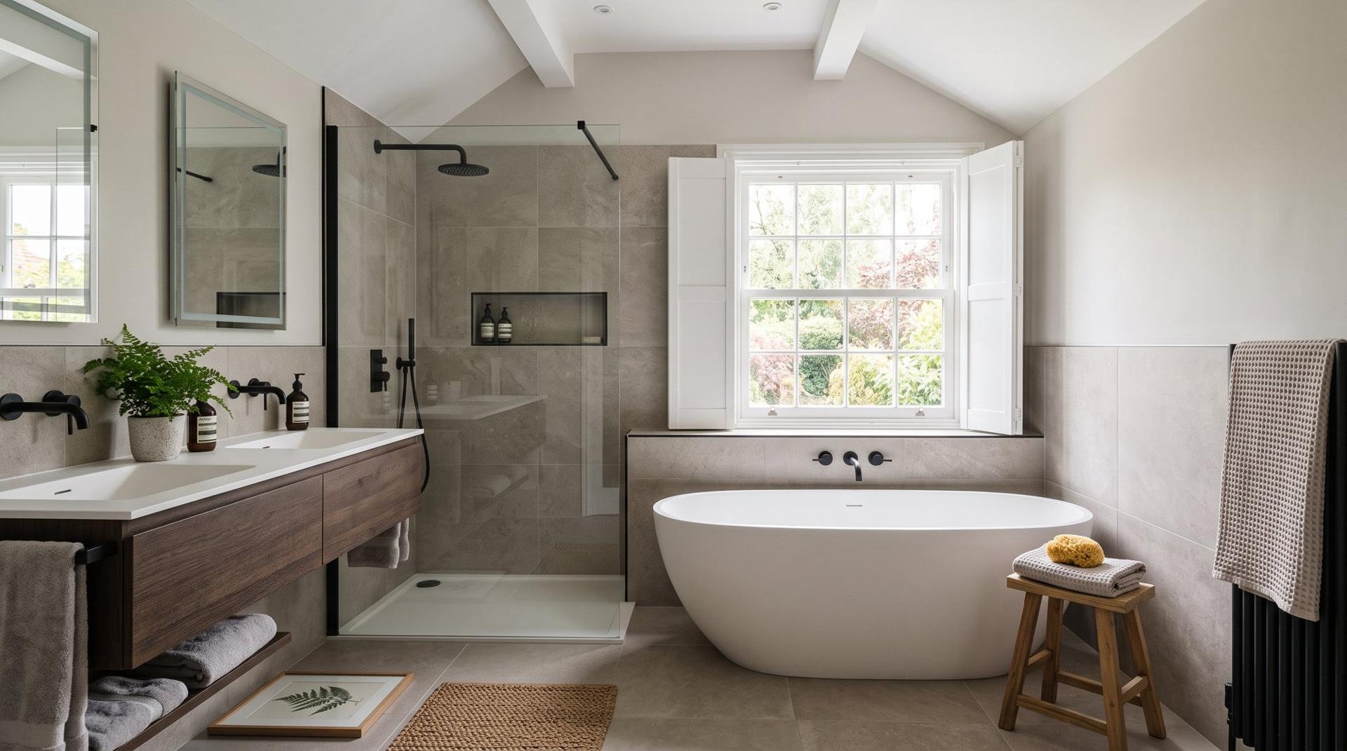 A family bathroom with a freestanding bath